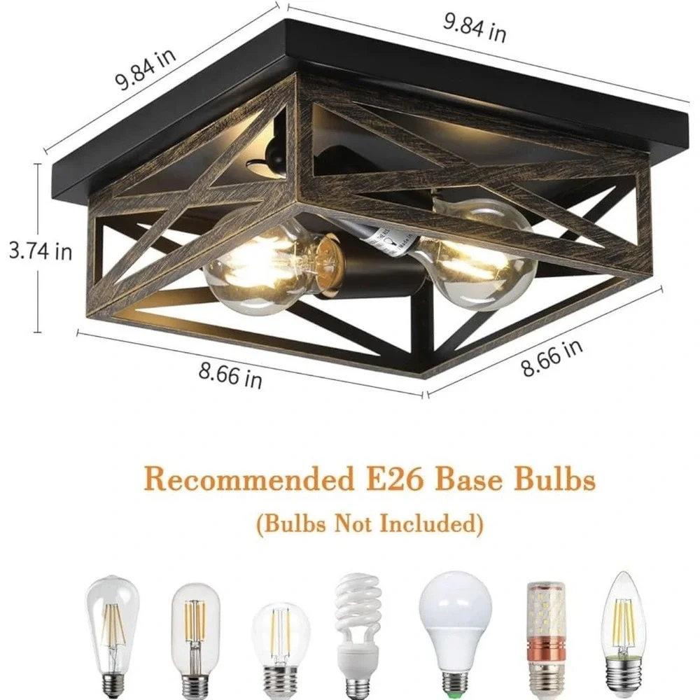 Flush Mount Ceiling Light Fixture Modern Farmhouse Industrial Metal Cage 2Pack